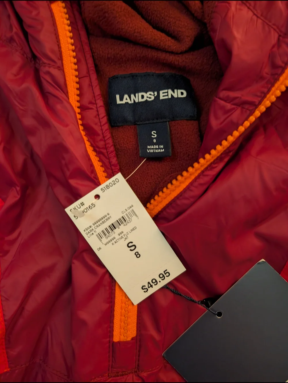 Lands' End Kids' Two-Tone Red Hooded Rain Anorak Size Small (8) NWT